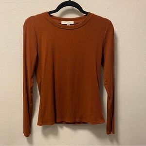 Anthropologie eri + ali ribbed long sleeve top shirt golden brown orange